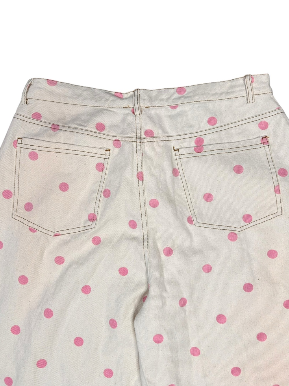 NEW Peach Love Barrel Jeans L Baggy Wide Leg Campus Closet Polka Dots - Picture 6 of 12